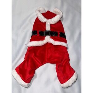 Red Santa Claus Pet Costume with White Faux Fur Trim and Belt Holiday Outfit